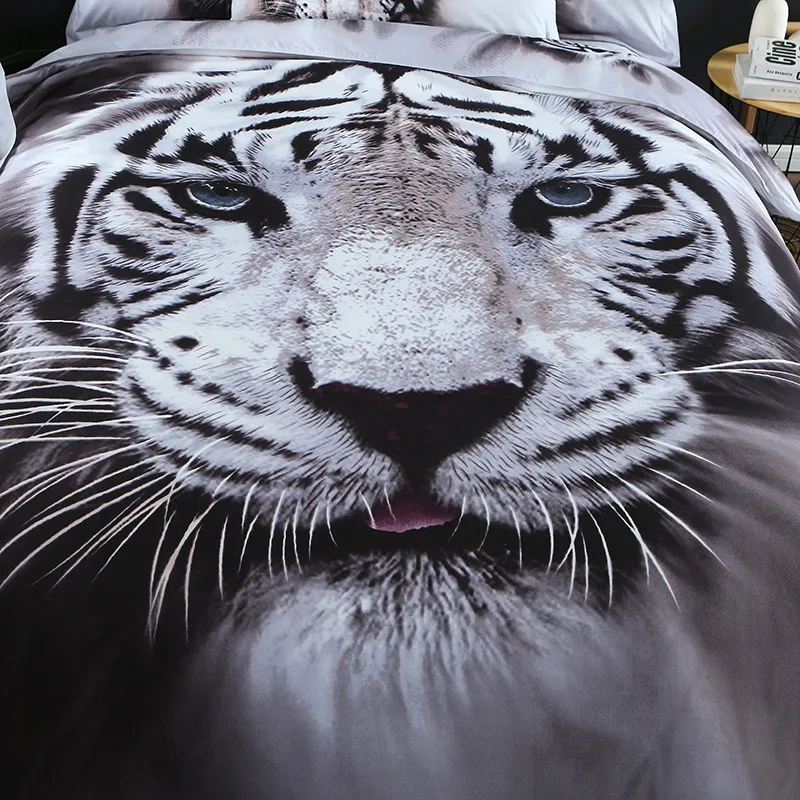 

3D White Tiger Print Duvet Cover Set Bed Linen Pillowcase 3Pcs Bedclothes Full Queen Size Bedding Set