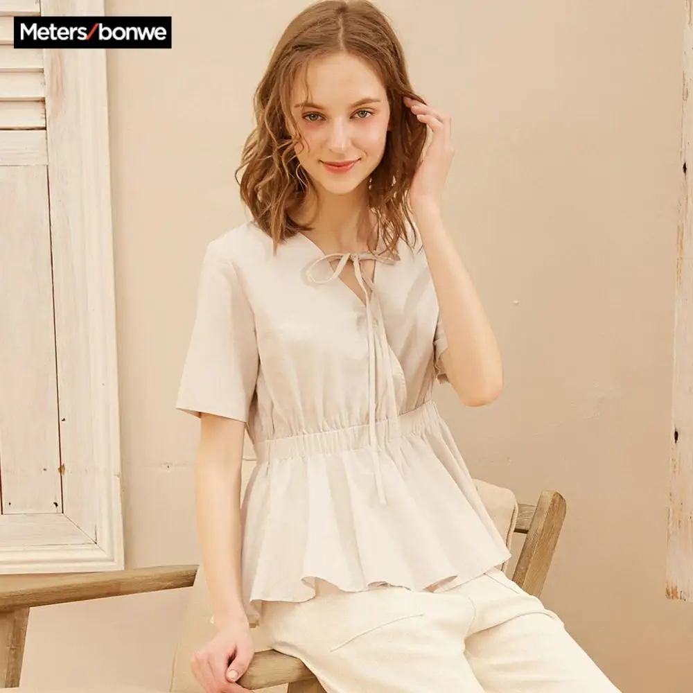 Женские клетчатые блузки Metersbonwe новинка милая элегантная официальная блузка для