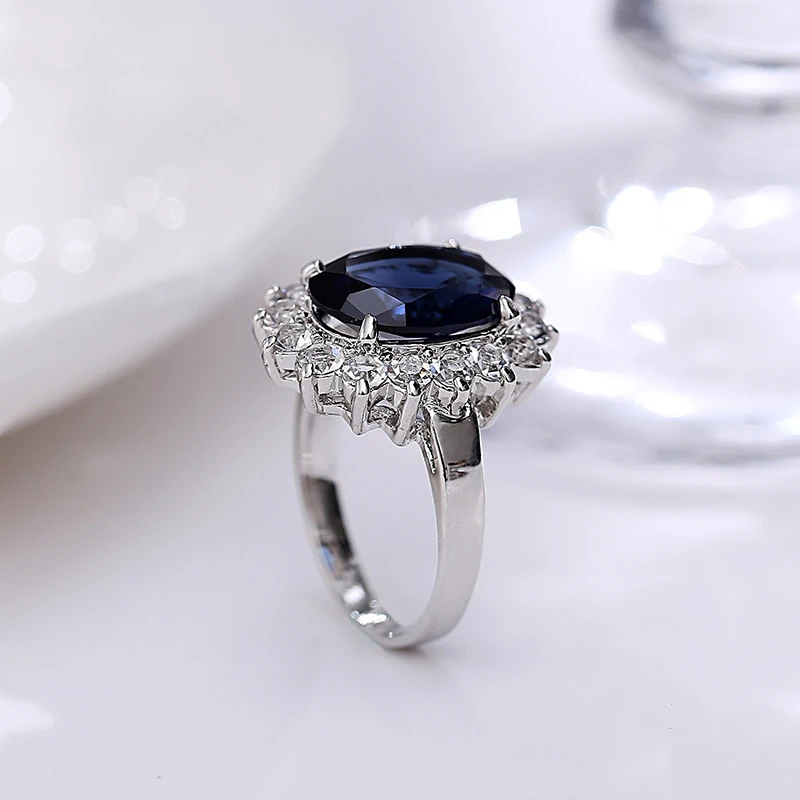 Обручальные кольца для женщин модные принцессы с кристаллами и синим цирконом