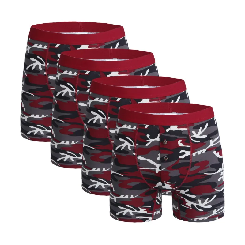 4Pcs 1145 Wine Red Модное мужское хлопковое нижнее белье, Длинные боксеры, шорты, трусы, трусики, сексуальные боксеры, мужские трусы, шорты для мужчин размера плюс, нижнее белье - Цвет: 4Pcs 1145 Wine Red