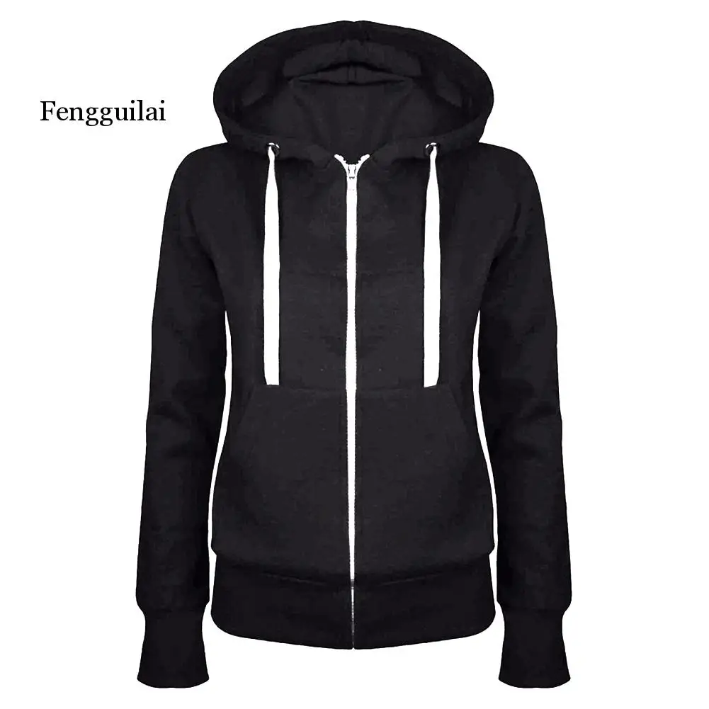

New Casual Women Solid Color Long Sleeve Hoodie Winter Warm Zipper Hooded Sweatshirt