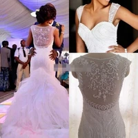 plus size mermaid wedding dresses cap sleeves beaded crystal ruffled tulle puffy wedding gowns vestidos de noiva
