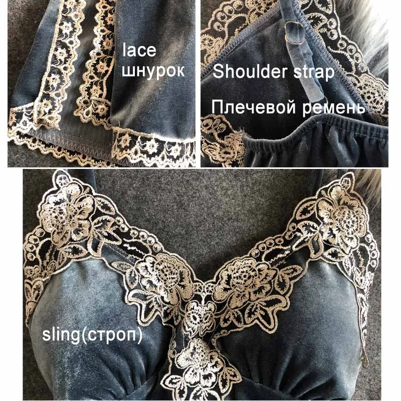 Женская зимняя теплая Пижама 4 шт. золотистый бархатный сексуальный кружевной