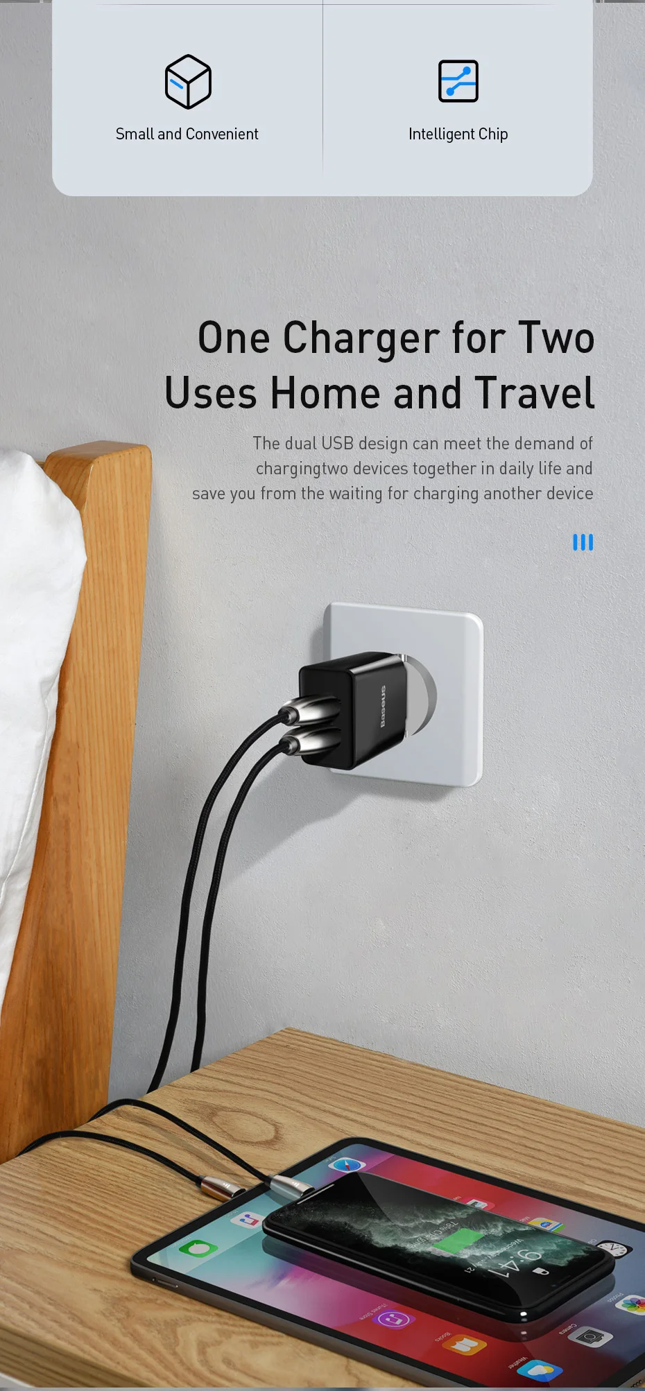 Baseus Mini Dual USB зарядное устройство 10,5 Вт для iPhone 11 Pro X 8 7 Plus Xs Max 5 в 2A портативное зарядное устройство для samsung Xiaomi huawei