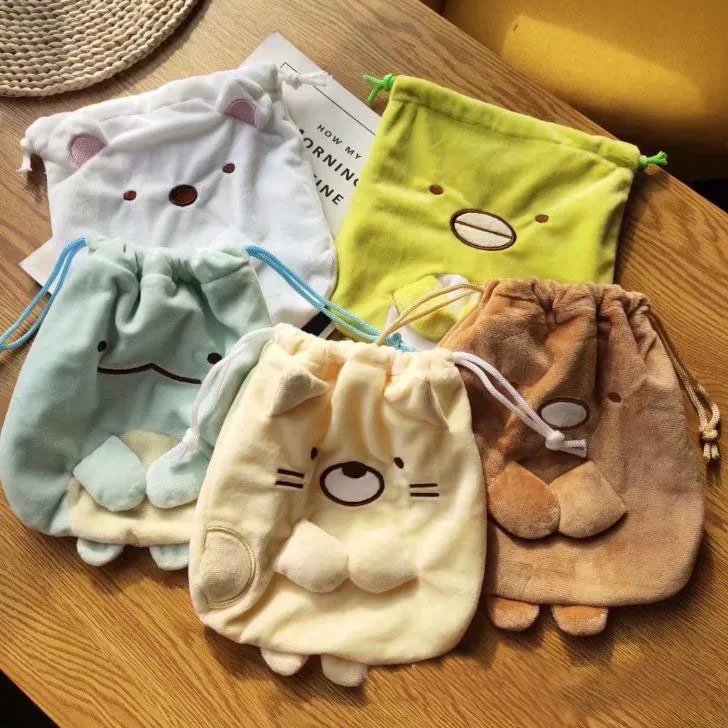 1 Pcs Cute Japanese Anime Sumikko Gurashi Corner Bio Creature Drawstring Bags Bundle Pocket Plush Coin Purse Soft Storage Bag | Игрушки и