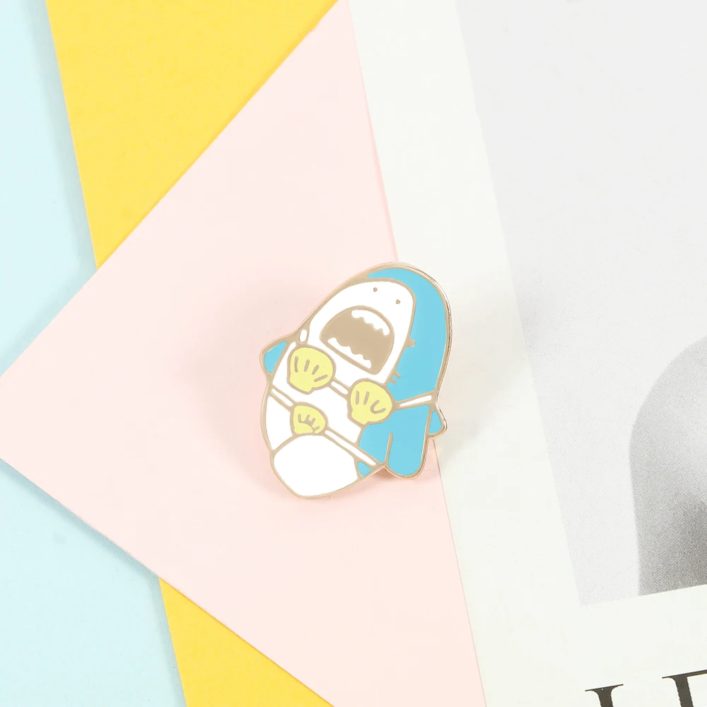 Эмалевые броши в виде мультяшного акулы Кита волны океана креативные на лацкан с