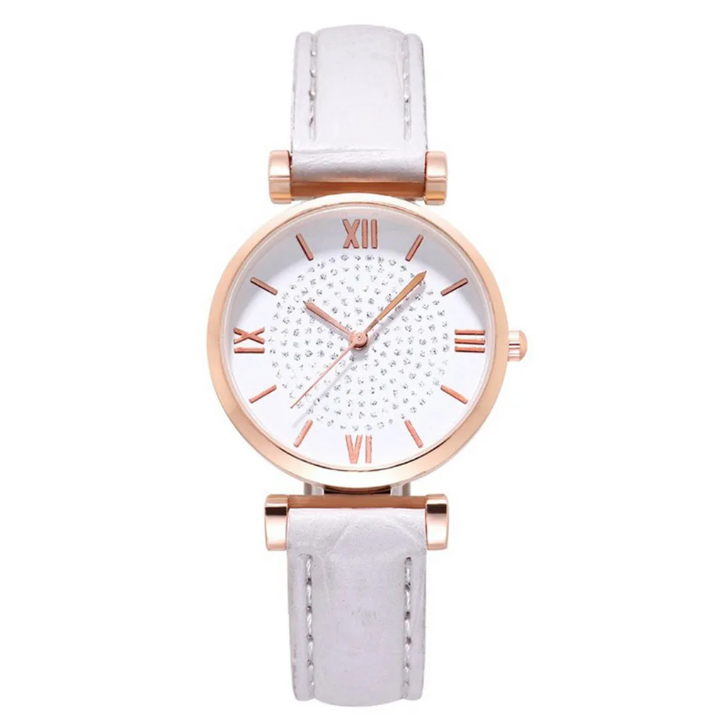 Женские кварцевые часы с кожаным браслетом 25 мм в римском стиле розового золота