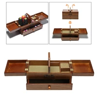wooden sewing basket vintage style wooden sew kits supplies storage box drawer with 2 layer and compartments