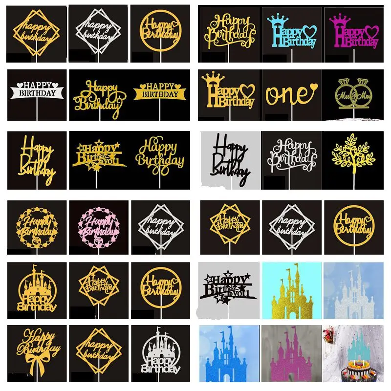 Блестящие топперы для торта с надписью на день рождения 6 шт. украшения вечерние