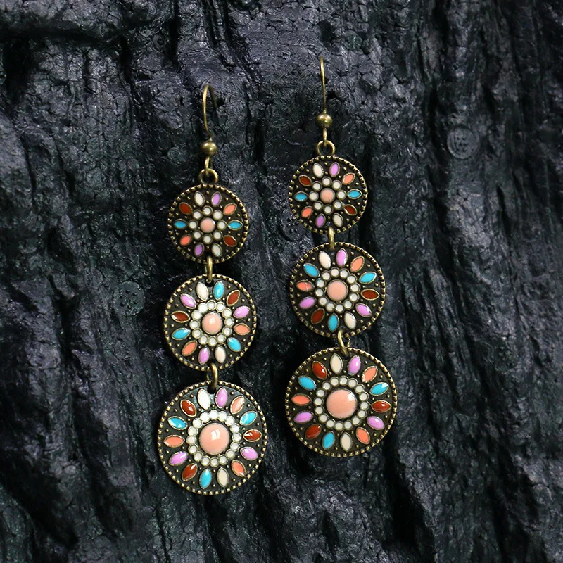 

Bohemia Colorful Rhinestone Flowers Drop Earrings For Women Jewelry 2021 Wedding Accessories Gift Female Big Charms Boho Earring