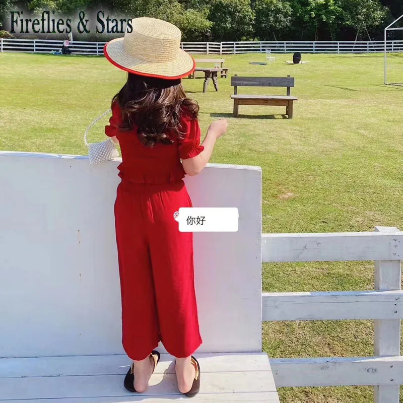 Летний комплект из 2 предметов для девочек блузка малышей + широкие штаны Детский