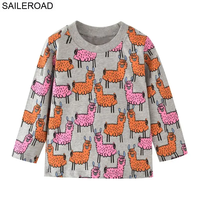 SAILEROAD 2-7Year Дети Дети Одежда с длинным рукавом Осень года Мультфильм Cat Девушки Топы Тис Одежда для девочек Топы с длинным рукавом - Цвет: 5501 same picture