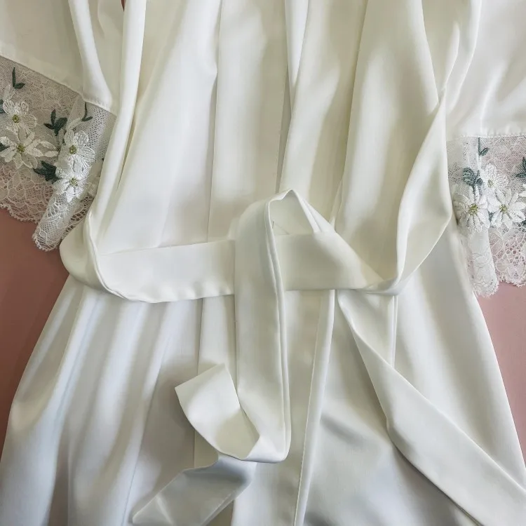 

Sexy Bathrobe Sleepwear Satin Loose Bridal Wedding 2PCS Nightwear V-Neck Lace Women Kimono Robe Gown Loose Intimate Lingerie