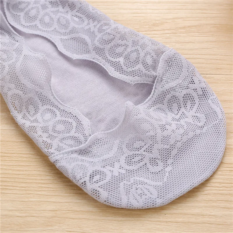 Модные женские хлопковые кружевные нескользящие носки с невидимой подкладкой