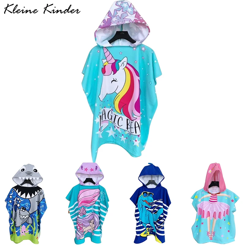 Детский банный халат из микрофибры с капюшоном пончо пляжная одежда для