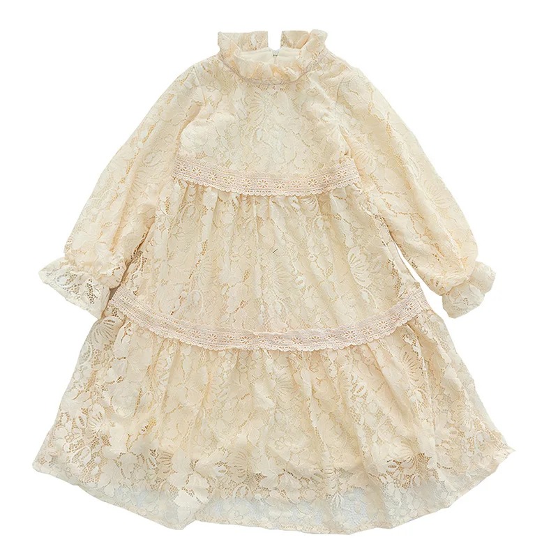 

2022 New Spring Teen Girls Dress Autumn Lace Floral Kids Korean Style Princess Dresses Long Sleeve Children Retro Clothing Cute