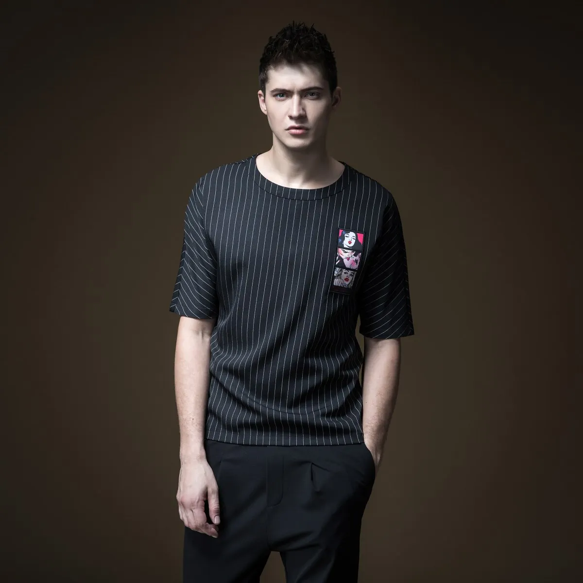 

Pinli 2020 Summer New O-neck Slim Stripes Embroidery Half Sleeve Casual Men's High-quality Short-sleeved T-shirt B202111346