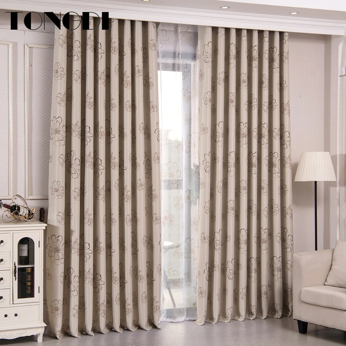 

TONGDI Blackout Curtain Modern Leaves Floral Thickened Elegant High-grade Decoration For Home Parlour Room Bedroom Living Room