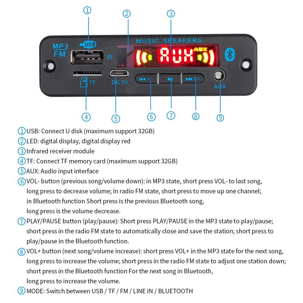 Комплект для самостоятельной сборки MP3-плеера 5 В 12 Плата декодера MP3 Bluetooth 0