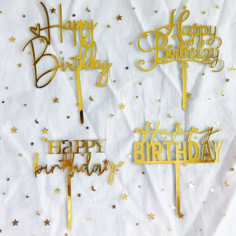 Акриловый Топпер для торта С Днем Рождения из розового золота детского на день