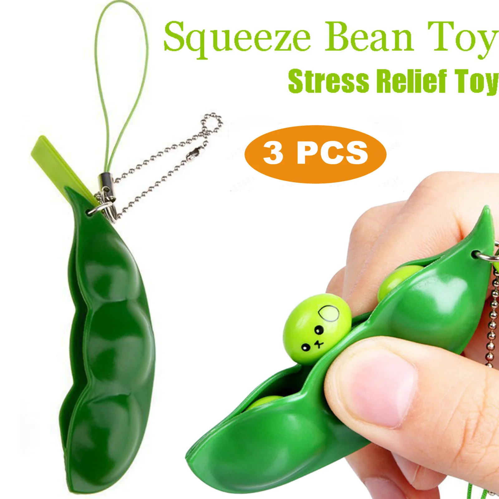 

3pcs Kawaii Mini Keychain Portachiavi Edamame Peanut Keychain Fidget Toy Stress Relief Toys Peas Beans Keychain Sleutelhanger