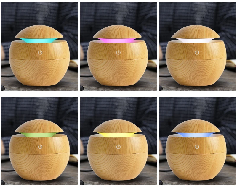 

KBAYBO Mini Wooden Aromatherapy Humidifier Aroma Diffuser Essential Oil Diffuser Air Purifier Color Changing LED Touch Switch