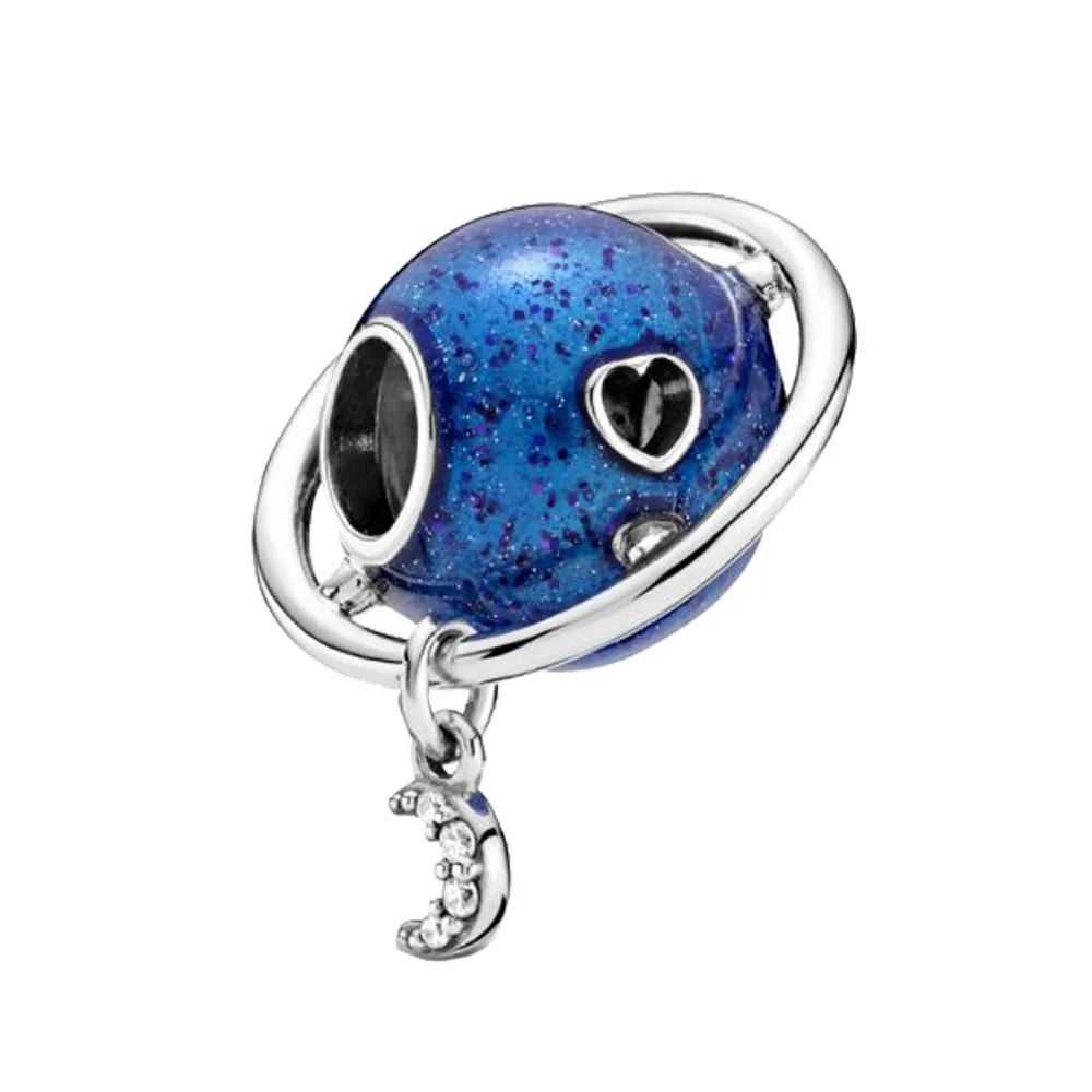 

2020 Genuine 925 Sterling Silver Blue Night Sky Sparkling Star Moon Charms Beads fit Original pandora Bracelets Jewelry gift