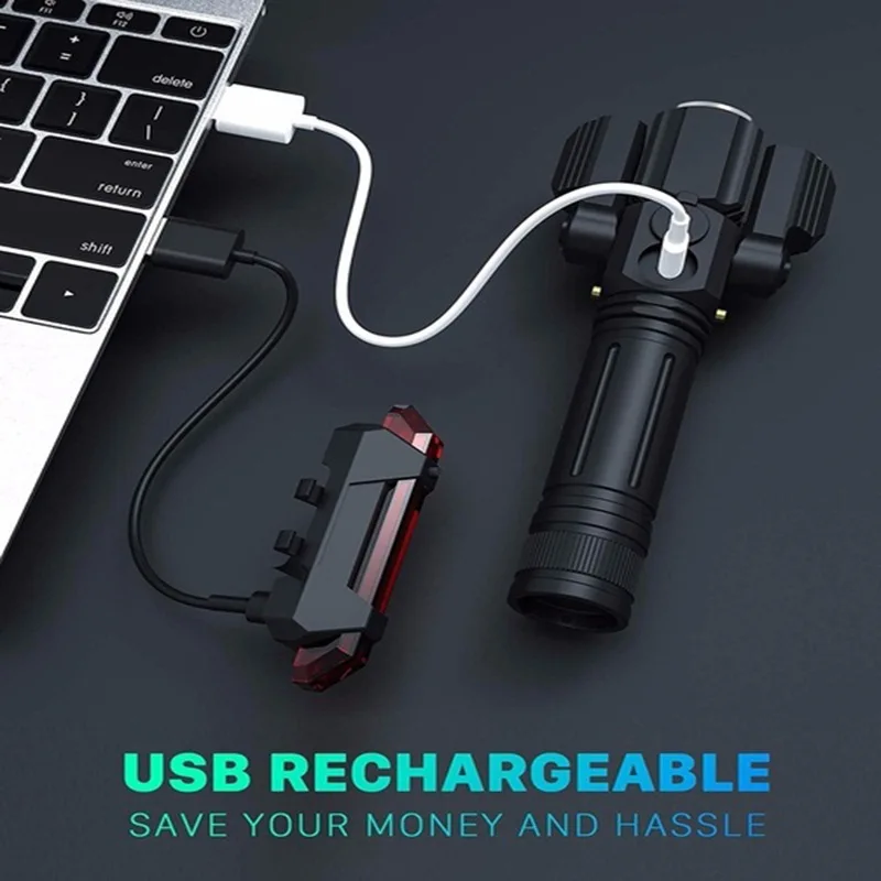 3 * T6 светодиодный светильник рь перезаряжаемый от USB передний и задний фонарь для