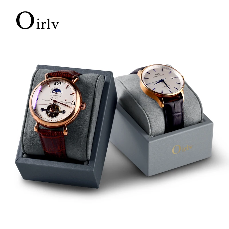 

OIRLV PU Leather Watch Display Gray Jewelry Organizer Box Bracelet Bangle Display Holder Watch Storage Box Watch Case Packaging