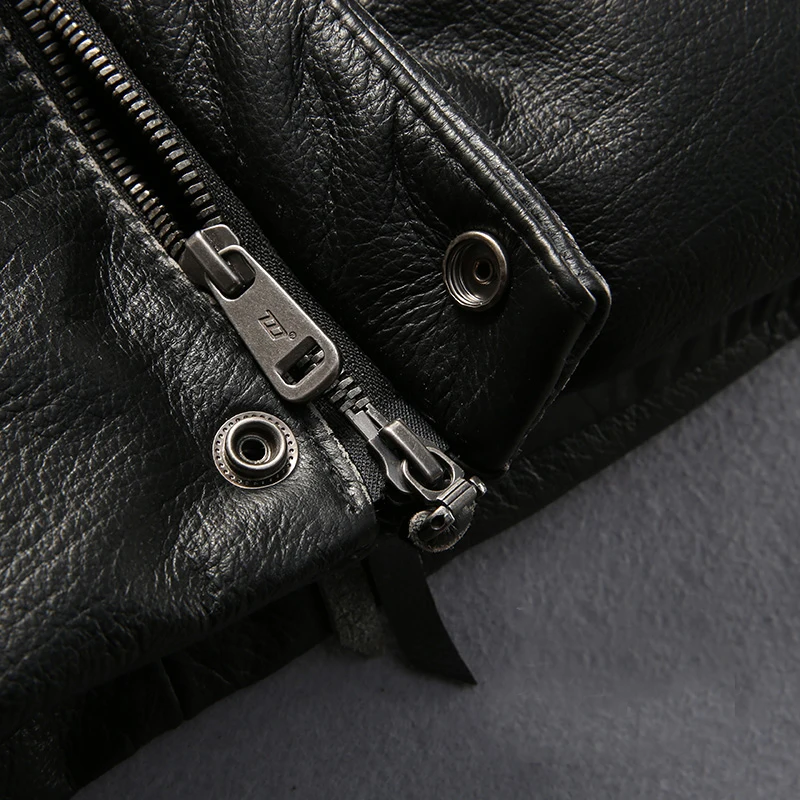 Мужская повседневная куртка из натуральной воловьей кожи с воротником-стойкой и