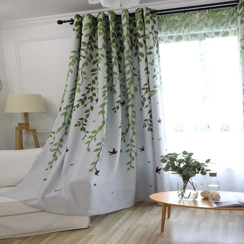 Светонепроницаемые занавески GYC2248 для гостиной с листьями и птицами спальни