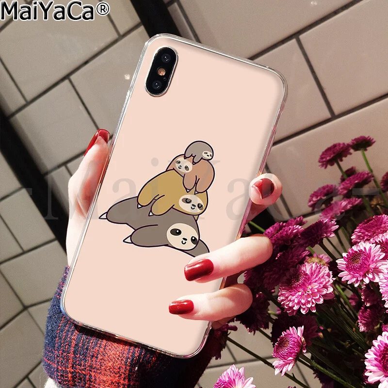 MaiYaCa Caffeinated животное Ленивец Крышка Прозрачный мягкий чехол для телефона для iPhone 6S 6plus 7plus 8 8Plus X Xs MAX 5 5S XR