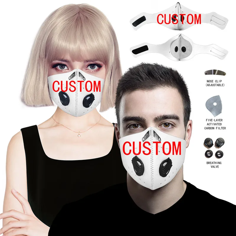 

5pcs Custom Print LOGO Masks Respirator Bicycle Mask Activated Carbon Filter Cycling Sport Tactical Protective Face Mouth Mask
