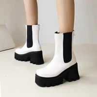 super thick polyurethane sponge cake bottom chesil mid tube boots square toe platform elastic hot selling womens boots