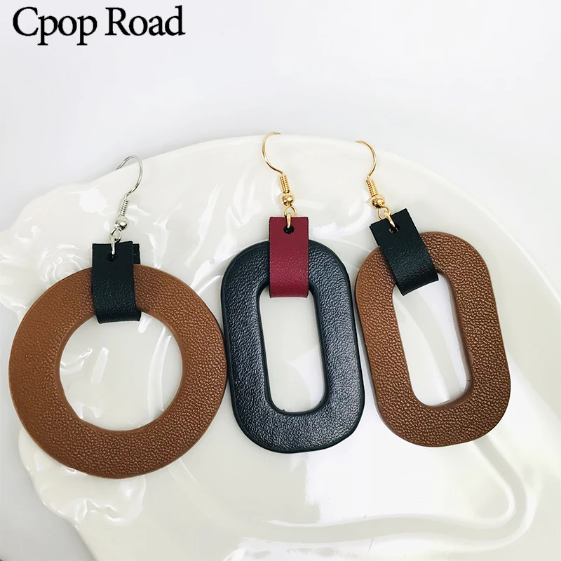Женские серьги из искусственной кожи Cpop коричневые и синие элегантные с