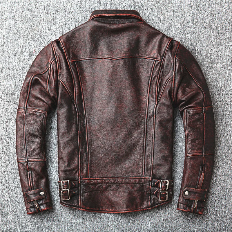 

brown Spring and autumn new red first layer cowhide leather coat men's locomotive