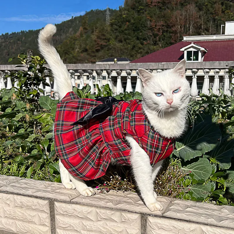 

Christmas Dog Cat Plaid Bow Skirt Sweet Dog Bowknot Princess Dress Princess Cat Clothes For Small Dogs Clothing For Puppy Kitten