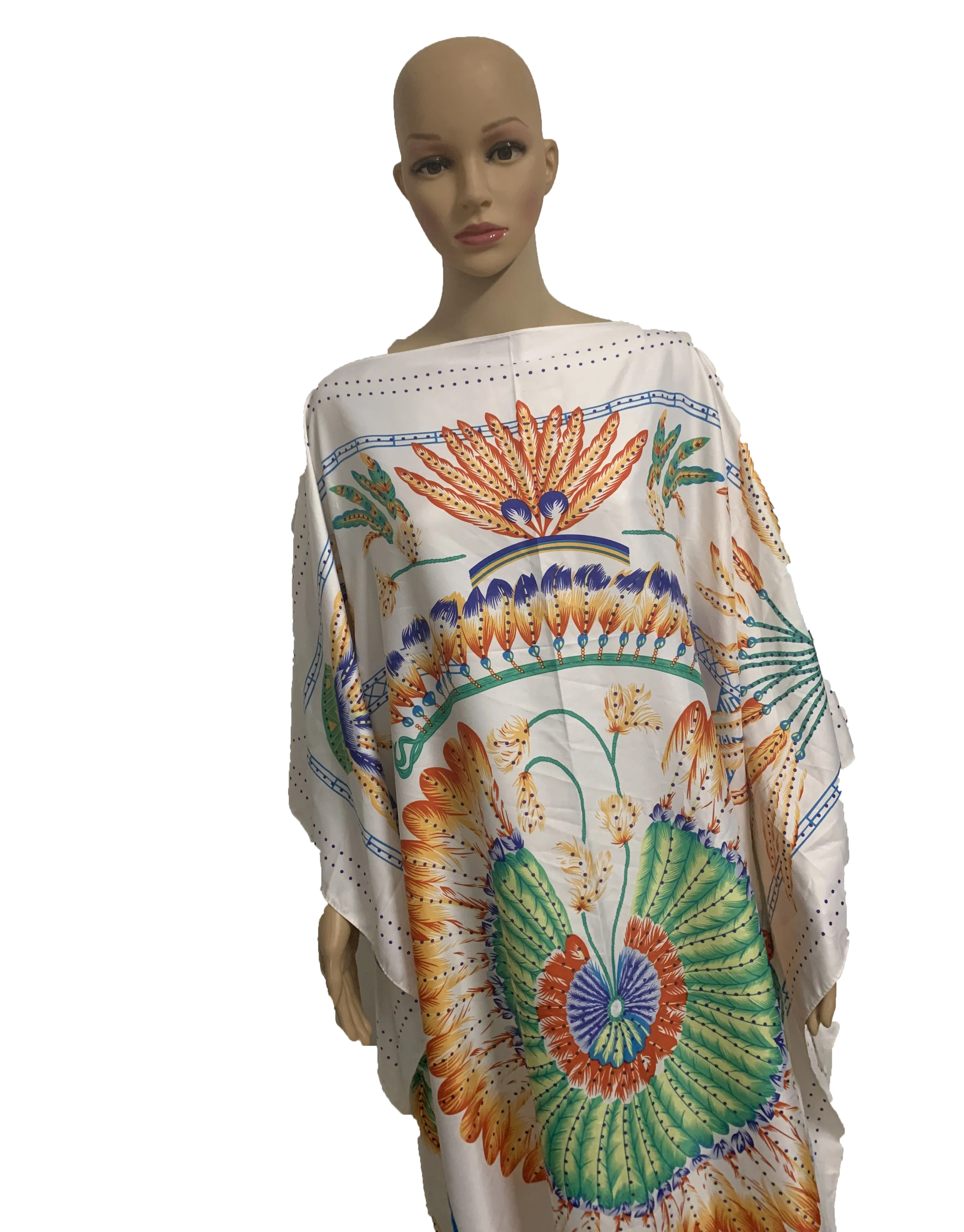 Женское длинное платье-кафтан свободное шелковое платье в стиле бохо с ярким