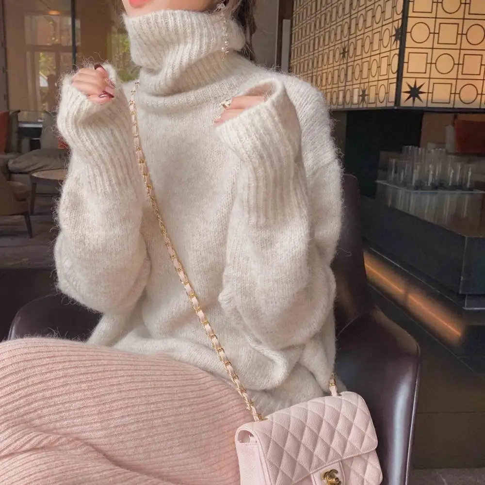 

Korean Cashmere Cotton Blend Turtleneck Sweater Women Think Autumn Winter Sweter Jumper Pull Femme Hiver Knit Pullover Sweaters