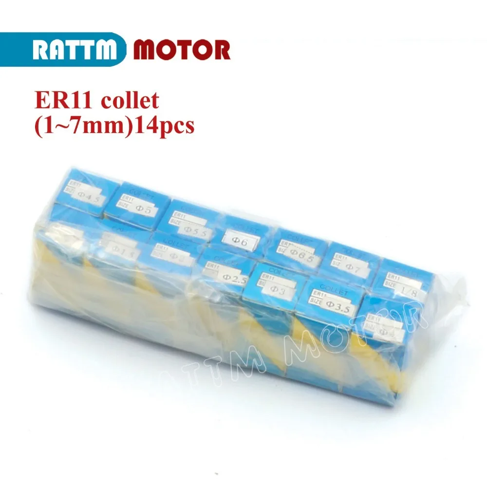 

Free shipping Full set ER11 (1-7mm) 14pcs collet beating 0.1mm precision spring collet for CNC milling 0.8kw 1.5KW spindle motor