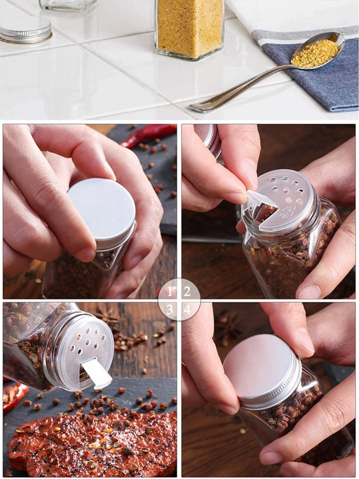 

Glass Spice Jar Condiment Dispenser Salt and Pepper Shakers Seasoning Bottle Kitchen Accessories Salt and Pepper Shakers