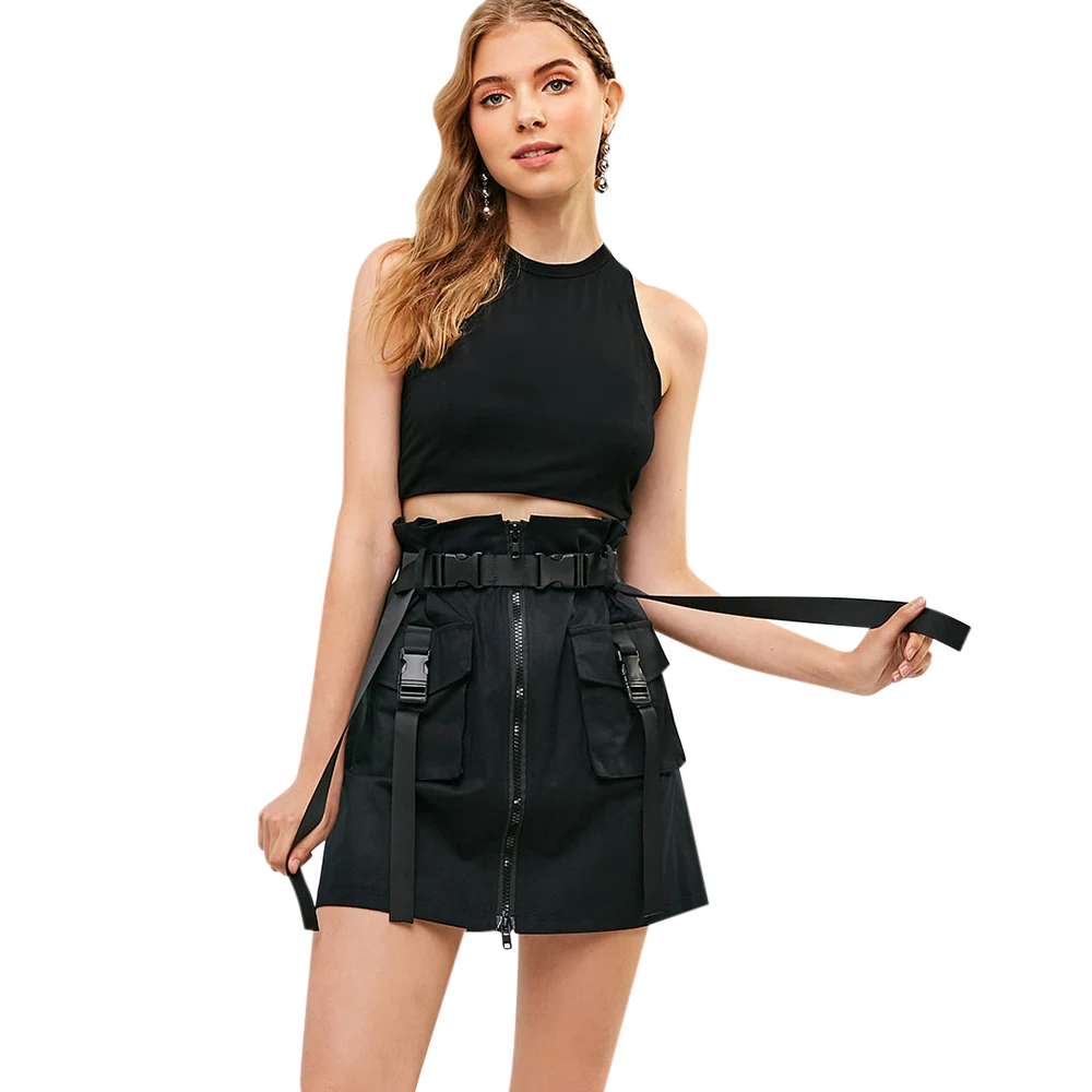 ZAFUL трапециевидная юбка с пряжками и карманами Повседневная Уличная мини-юбка