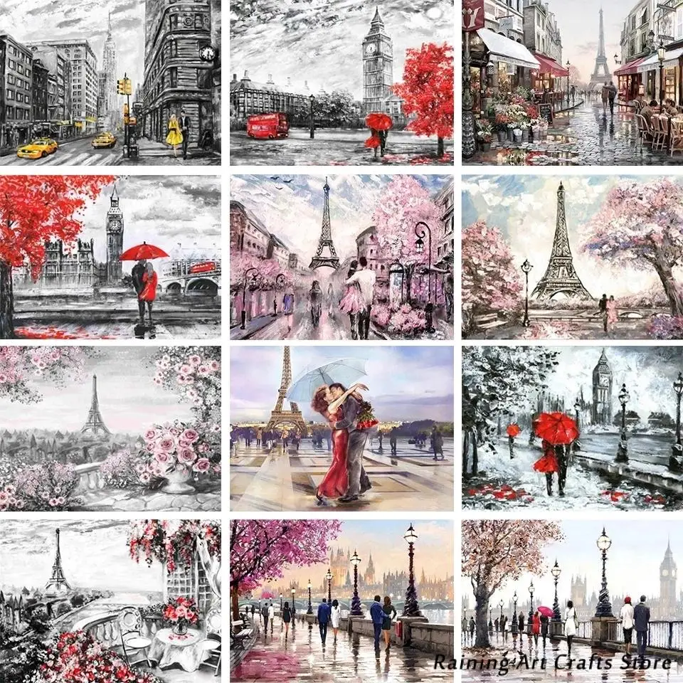 

Full Round Square Drill Diy Diamond Painting French Street Scenery Embroidery Cross Stitch Kits Couple Mosaic Picture Home Decor