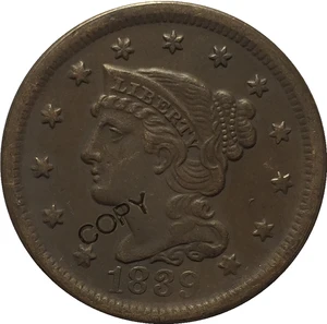 США 1839-1857 Заплетенные волосы большой цент копии монет