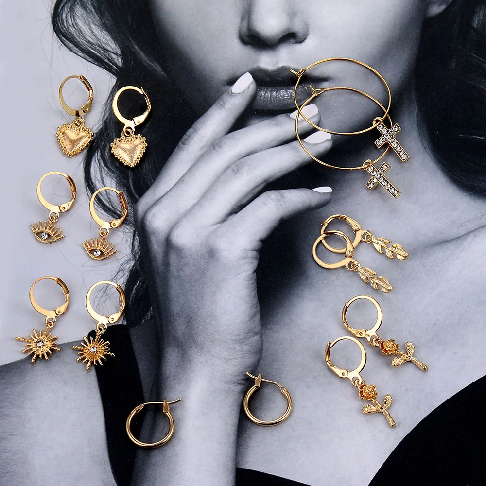 Богемные серьги-подвески золотого цвета в форме цветка для женщин смешанные