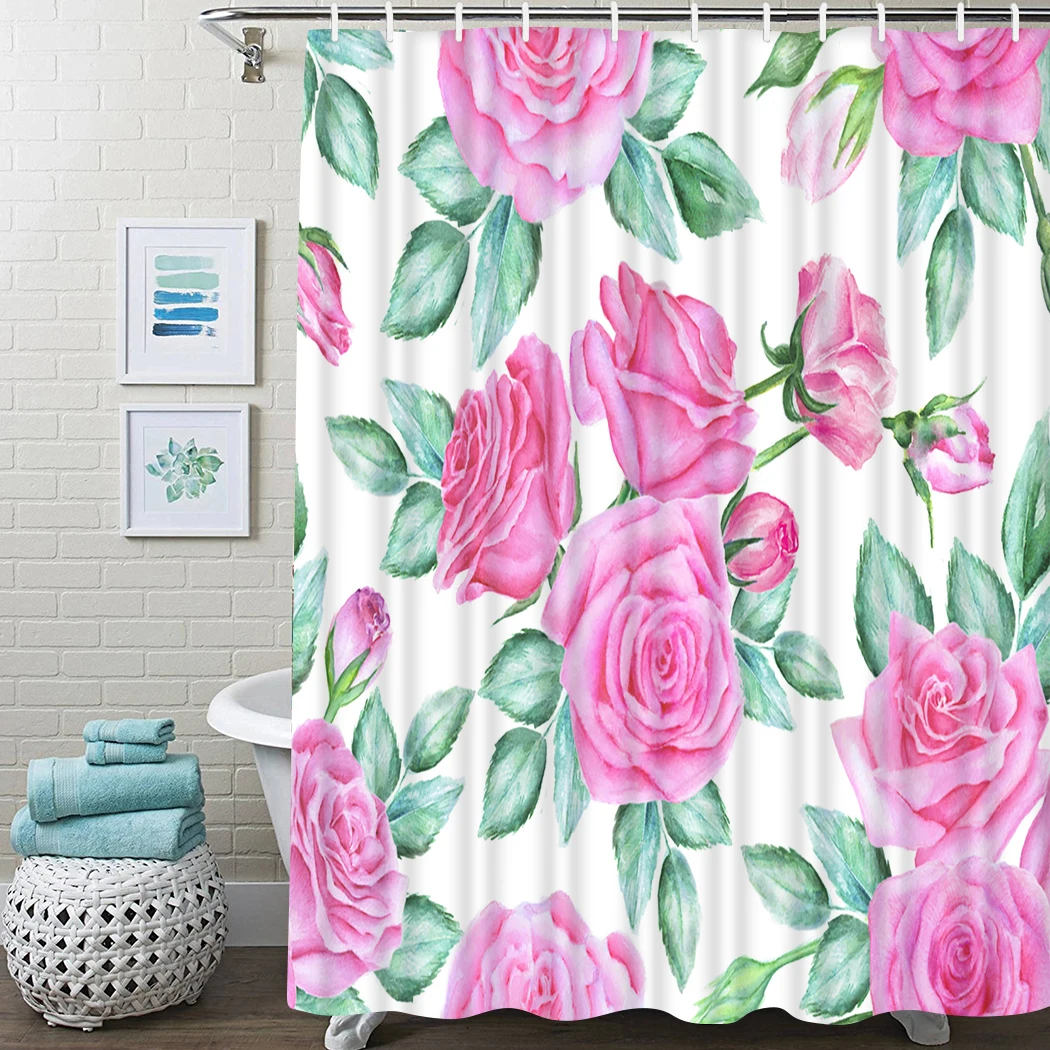 

Pretty Shower Curtain Floral Roses Flowers Shower Curtain Waterproof Fabric For Bathroom Decor Shower Curtains Set With Hooks
