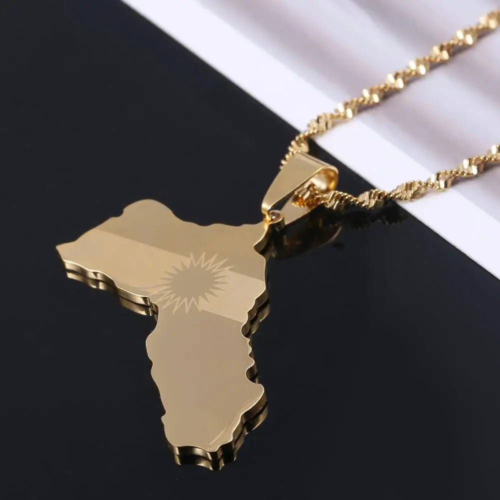 Stainless Steel Gold Color Kurdistan Map Pendant Necklaces Trendy Kurdish Flag Map Chain Jewelry