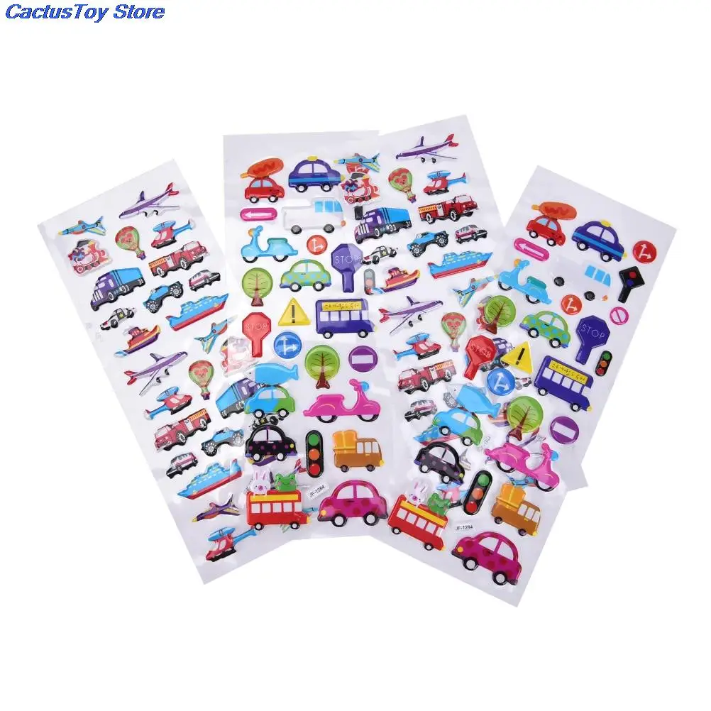 

2/6Pcs lot Mixed Cartoon Bubble Stickers Transport Cars Children Kids Girls&Boys Cartoon Stickers Decoration Christmas Gift