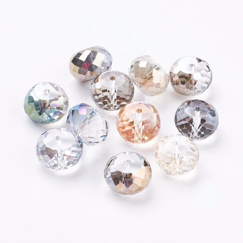

100pcs 16x10mm Faceted Electorplated Glass Beads bracelet necklace DIY jewelry making,Rainbow Plated,Rondelle,Mixed Color F65
