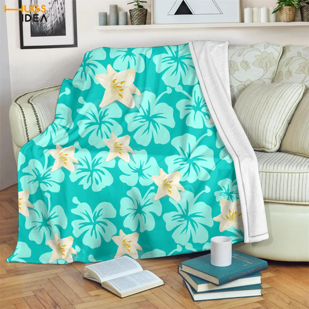 

HUGSIDEA Polynesian Hibiscus Vintage Blanketss Home Bedroom Decoration Personlized Design Winter Warm Soft Flannel Quilt Sheet